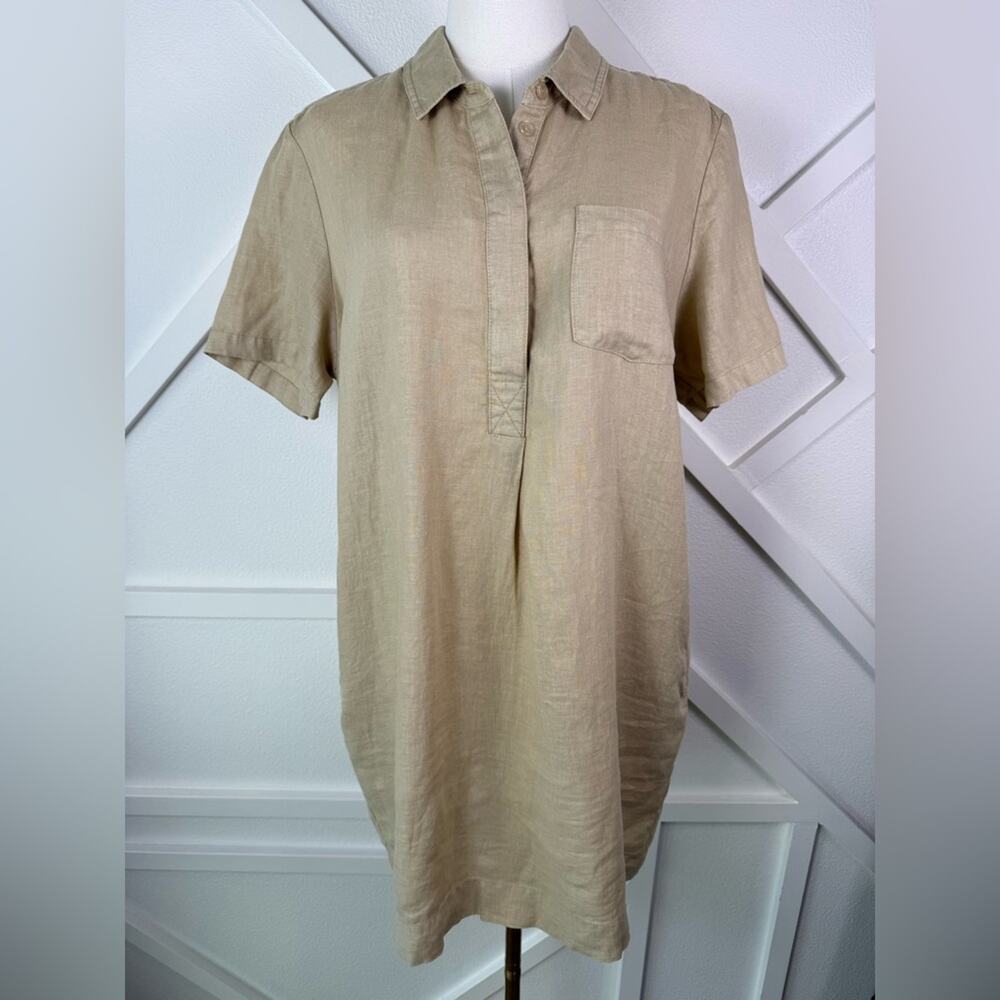 NWOT Michael Stars Ola Utility 100% Linen Mini Shirt Dress Tan Size Medium - Picture 2 of 11